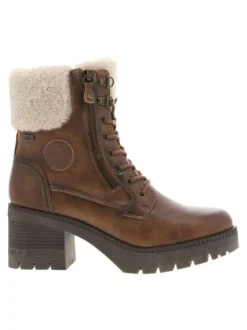 Bottines brunes à talon décroché moyen avec un zip et des lacets ronds