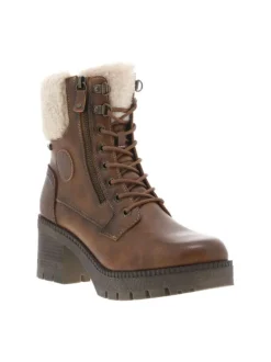 Bottines brunes à talon décroché moyen avec un zip et des lacets ronds