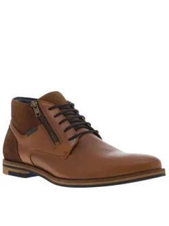 Bottines camel à bout droit avec un zip sur le côté et à talon décroché bas