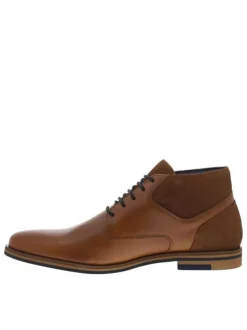 Bottines camel à bout droit avec un zip sur le côté et à talon décroché bas