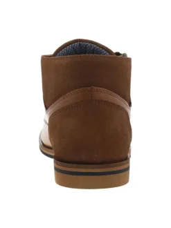 Bottines camel à bout droit avec un zip sur le côté et à talon décroché bas