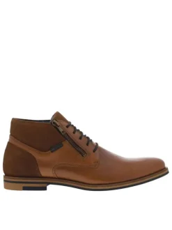 Bottines camel à bout droit avec un zip sur le côté et à talon décroché bas