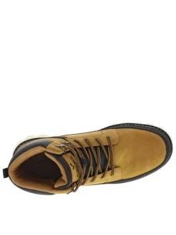 Bottines caramel à semelle crantée beige, renfort noir et lacets ronds tressés
