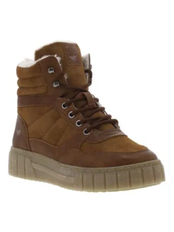 Bottines cognac plates, à lacets et à zip avec intérieur fourré