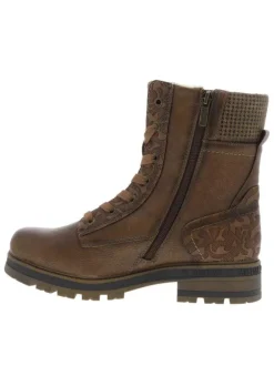 Bottines cognac à talon décroché bas avec des lacets et un zip latéral