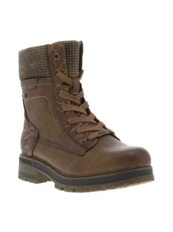 Bottines cognac à talon décroché bas avec des lacets et un zip latéral