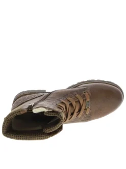 Bottines cognac à talon décroché bas avec des lacets et un zip latéral