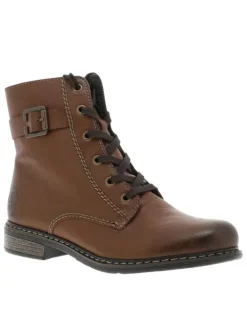 Bottines cognac à talon décroché bas avec des lacets et un zip latéral
