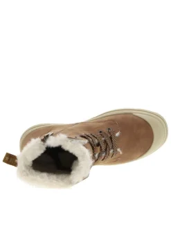 Bottines cognac à talon décroché bas avec des lacets plats et un zip