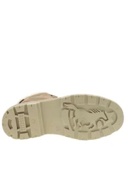 Bottines cognac à talon décroché bas avec des lacets plats et un zip