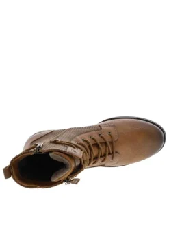 Bottines cognac à talon décroché bas avec un zip et des lacets ronds