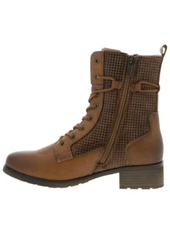Bottines cognac à talon décroché bas avec un zip et des lacets ronds