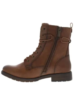 Bottines cognac à talon décroché bas avec un zip et des lacets ronds
