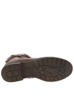 Bottines cognac à talon décroché bas avec un zip et des lacets ronds