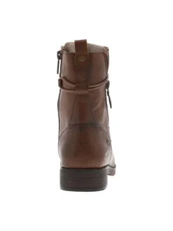 Bottines cognac à talon décroché bas avec un zip et des lacets ronds