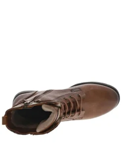 Bottines cognac à talon décroché bas avec un zip et des lacets ronds