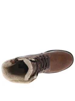 Bottines cognac à talon décroché moyen avec des lacets plats et un zip
