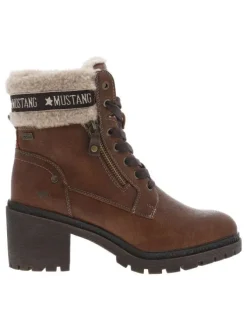 Bottines cognac à talon décroché moyen avec des lacets plats et un zip