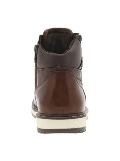Bottines cognac à talon plat et à lacets ronds tressés bicolores et zip latéral