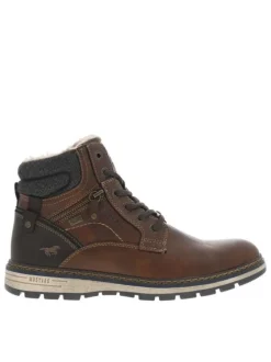 Bottines cognac à talon plat pourvues d'une fermeture zippée et de lacets