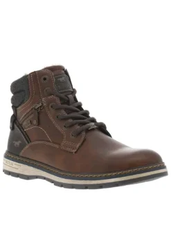 Bottines cognac à talon plat pourvues d'une fermeture zippée et de lacets