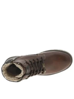 Bottines cognac à talon plat pourvues d'une fermeture zippée et de lacets