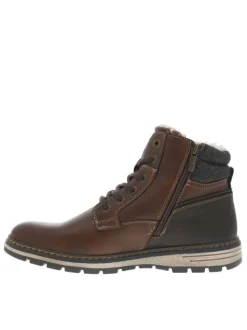 Bottines cognac à talon plat pourvues d'une fermeture zippée et de lacets