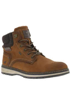 Bottines cognac à talon plat pourvues d'une fermeture zippée et de lacets