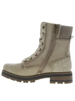 Bottines écrues à talon décroché bas avec des lacets et un zip latéral