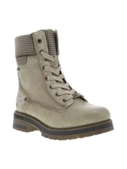 Bottines écrues à talon décroché bas avec des lacets et un zip latéral