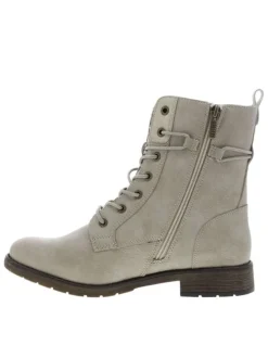 Bottines écrues à talon décroché bas avec un zip et des lacets ronds