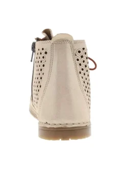 Bottines en cuir beiges à semelle plate avec des lacets et un zip latéral