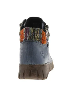 Bottines en cuir bleues à talon plat avec des lacets plats et 2 zips