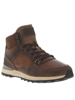 Bottines en cuir brunes à semelle plat à talon plate et à lacets