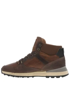 Bottines en cuir brunes à semelle plat à talon plate et à lacets