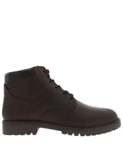 Bottines en cuir café à talon décroché bas avec un zip et des lacets ronds