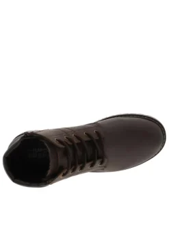 Bottines en cuir café à talon décroché bas avec un zip et des lacets ronds