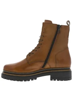 Bottines en cuir camel avec semelle à talon plat et lacets ronds