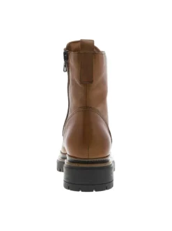 Bottines en cuir camel avec semelle à talon plat et lacets ronds