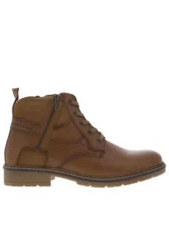 Bottines en cuir camel à talon décroché bas pourvues d'un zip latéral