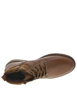 Bottines en cuir camel à talon décroché bas pourvues d'un zip latéral