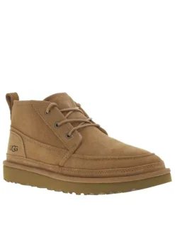 Bottines en cuir camel à talon plat et une doublure en fausse fourrure