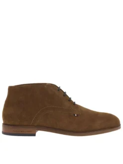 Bottines en cuir cognac avec talon décroché bas et lacets ronds
