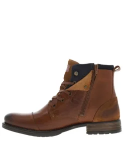 Bottines en cuir cognac à semelle antidérapante et à lacets plats