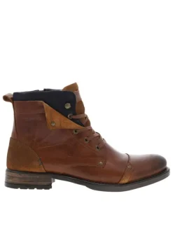 Bottines en cuir cognac à semelle antidérapante et à lacets plats