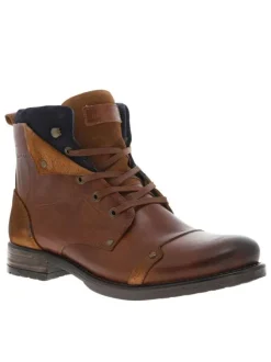 Bottines en cuir cognac à semelle antidérapante et à lacets plats