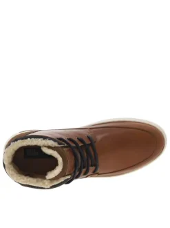 Bottines en cuir cognac à semelle plate et à lacets ronds bleus