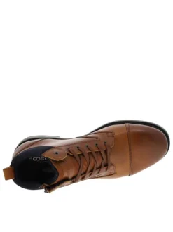 Bottines en cuir cognac à talon décroché bas avec des lacets et un zip latéral