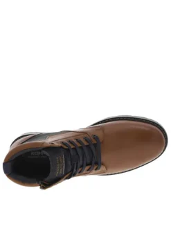 Bottines en cuir cognac à talon décroché bas avec des lacets plats et un zip