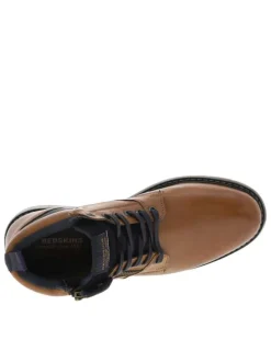 Bottines en cuir cognac à talon décroché bas avec des lacets plats et un zip